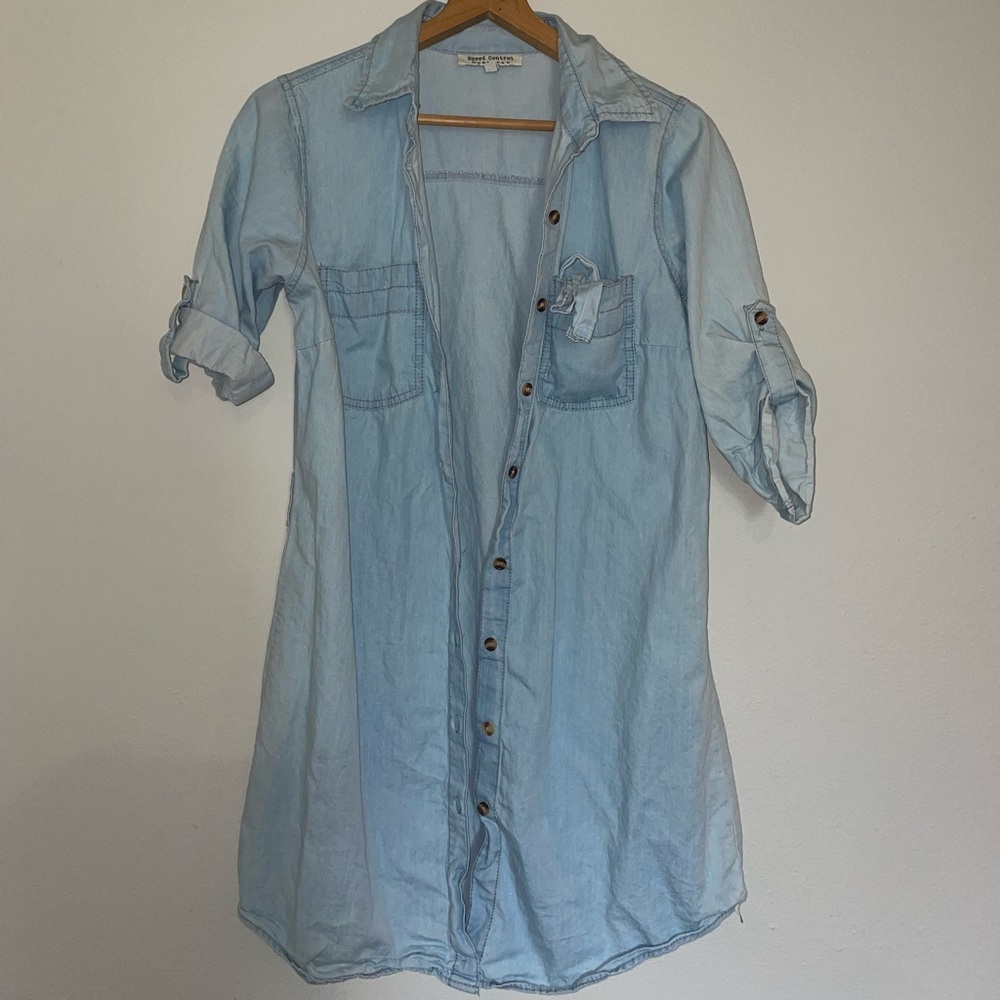 Denim long sleeve dress.